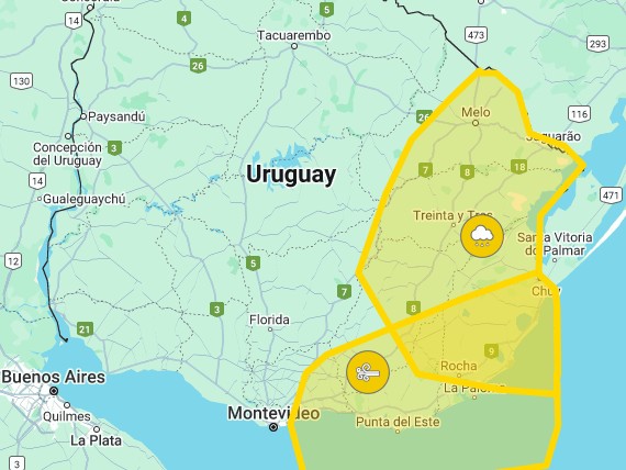 Advertencia de Inumet para todo Maldonado por vientos fuertes y persistentes
